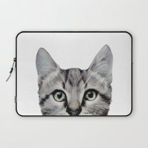 Cat, American Short hair, illustration original painting print Computer Cover by MiartDesignCreation - Laptop Sleeve - 13"