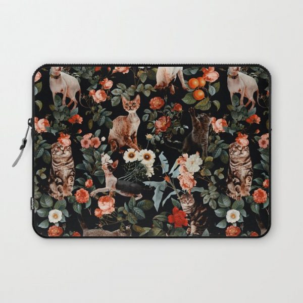 Cat and Floral Pattern II Computer Cover by Burcu Korkmazyurek - Laptop Sleeve - 13"