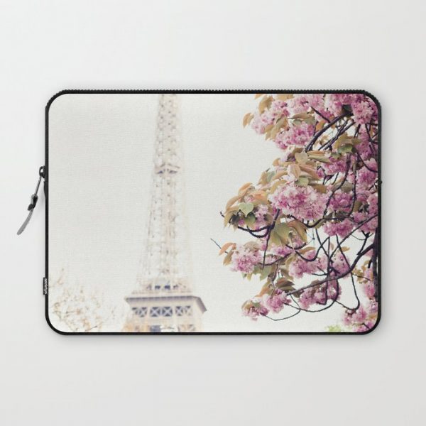 Cherry blossoms in Paris, Eiffel Towerr Computer Cover by Caroline Mint - Laptop Sleeve - 13"