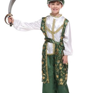 Children Aladdin Cosplay Green Floral Print 4 Piece Boys Cosplay Costumes Halloween