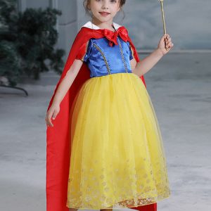 Children Cartoon Cosplay Snow White Yellow Dress Cotton Blend Kids Cosplay Costumes