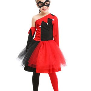 Children Harley Quinn Cosplay Black And Red Dress Eye Patch Tulle Kids Tutu Skirt Cosplay Costumes