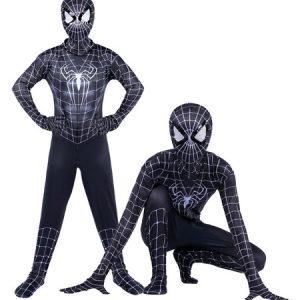 Children Spiderman Cosplay Black Zentai Kids Jumpsuit Costume