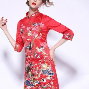 Chinese Costume Qipao Dress Cheongsam Embroidered Women Red Dresses Halloween