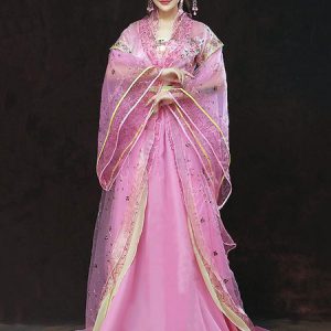 Chinese Traditional Costume Femalehot Pink Tulle Hanfu Dress Ancient Tang Dynasty Clothing 3 Pieces