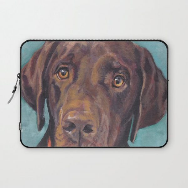 Chocolate lab LABRADOR RETRIEVER dog portrait painting by L.A.Shepard fine art Computer Cover by LA Shepard Dog Artist - Laptop Sleeve - 13"