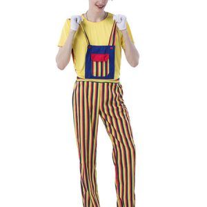 Clown Halloween Costumes Yellow Men Stripe Print Set Holidays Costumes