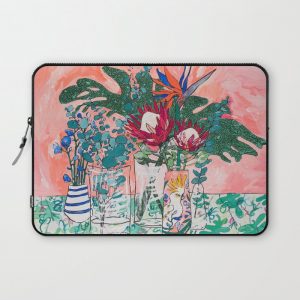 Cockatoo Vase - Bouquet of Flowers on Coral and Jungle Computer Cover by Lara Lee Meintjes - Laptop Sleeve - 13"