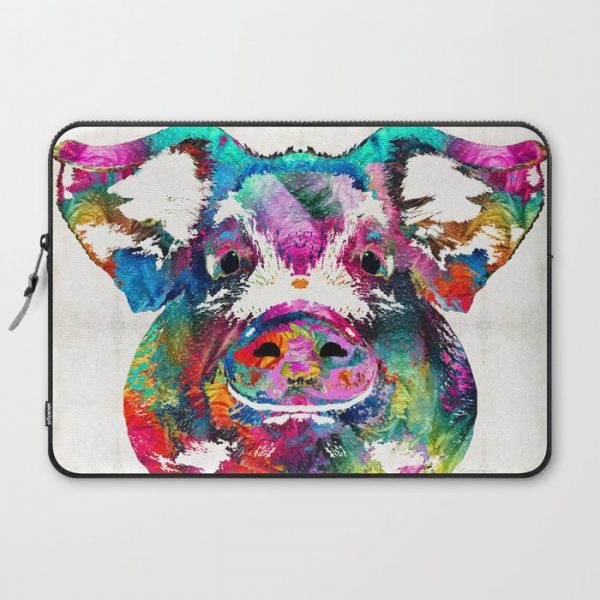 Colorful Pig Art - Squeal Appeal - By Sharon Cummings Computer Cover by Sharon Cummings - Laptop Sleeve - 15"