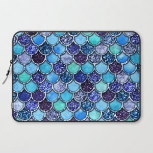 Colorful Teal & Blue Watercolor & Glitter Mermaid Scales Computer Cover by Gypsy Queen - Laptop Sleeve - 15"