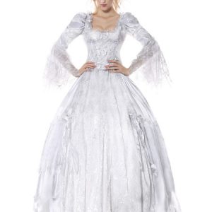 Corpse Bride Costume Halloween White Women Ball Gown Dresses With Petticoat