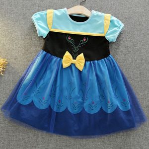 Cosplay Disney Princess Series Children's Short Sleeve Princess Dress Anna Snow White High-end Dress Skirt Halloween Performance Costume