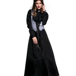 Countess Retro Costumes Pleated Stripes Lace Up Dress Halloween Women's Vintage 18th Century Costume