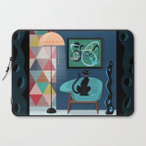 Creature Comforts Mid-Century Interior With Black Cat Computer Cover by Little Bunny Sunshine - Laptop Sleeve - 15"