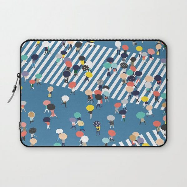 Crossing The Street On a Rainy Day - Blue Computer Cover by swanderfulthings - Laptop Sleeve - 13"