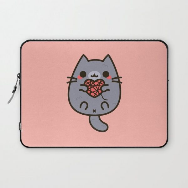 Cute kitty with heart yarn Computer Cover by peppermintpopuk - Laptop Sleeve - 13"