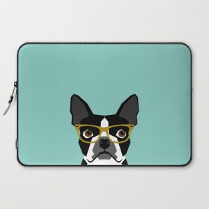 Darby - Boston Terrier pet design with hipster glasses in bold and modern colors for pet lovers Computer Cover by PetFriendly - Laptop Sleeve - 15"