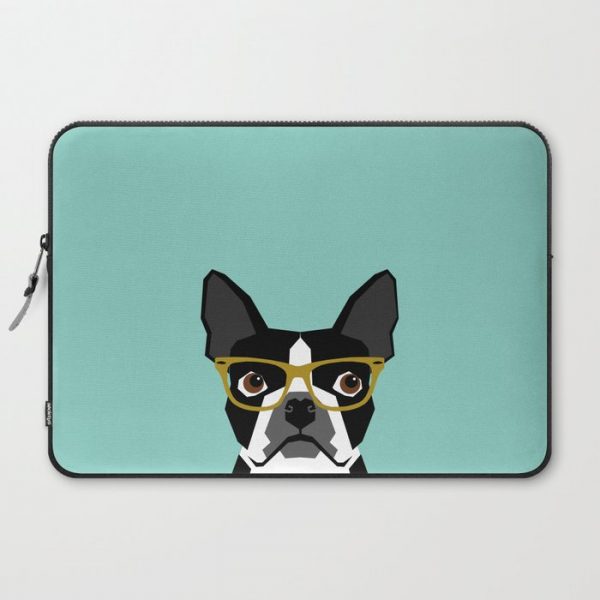 Darby - Boston Terrier pet design with hipster glasses in bold and modern colors for pet lovers Computer Cover by PetFriendly - Laptop Sleeve - 15"