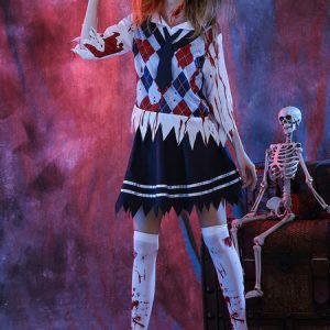 Day Of The Dead Costume Halloween Costume School Girl Women's Outfit With Tie Halloween