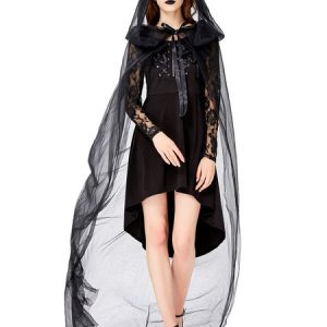 Demon Halloween Costumes Black Woman Lace Cloak Dress Tulle Halloween Holidays Costumes