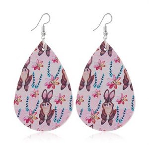 Easter Rabbit Print Faux Leather Multi Color Earrings - One Size