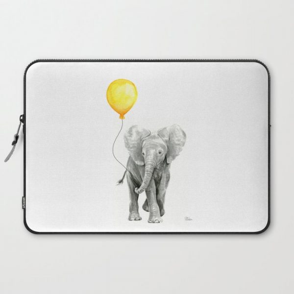 Elephant Watercolor Yellow Balloon Whimsical Baby Animals Computer Cover by Olechka - Laptop Sleeve - 15"