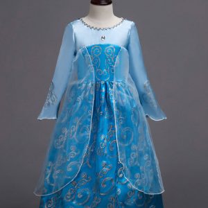 Elsa Costume Halloween Kids Cosplay Dress Frozen Long Sleeve Blue Sequin Dresses