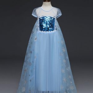 Elsa Costume Kids Halloween Cosplay Dress Frozen Blue Sequin Costumes