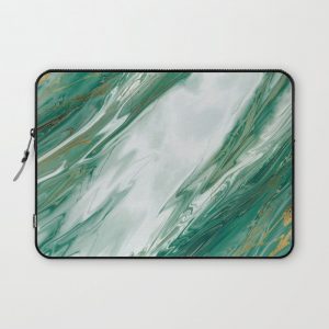 Emerald Jade Green Gold Accented Painted Marble Computer Cover by BlackStrawberry - Laptop Sleeve - 13"