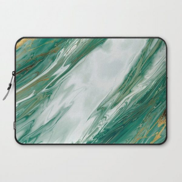 Emerald Jade Green Gold Accented Painted Marble Computer Cover by BlackStrawberry - Laptop Sleeve - 15"