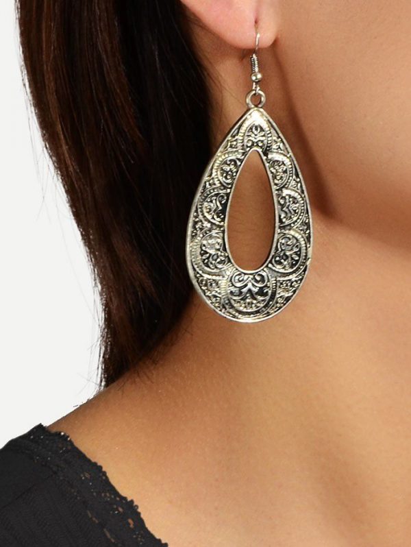 Engraved Retro Water Drop Earrings