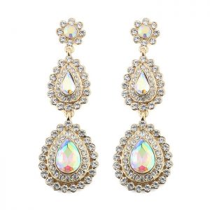 Faux Gem Rhinestone Water Drop Shape Earrings