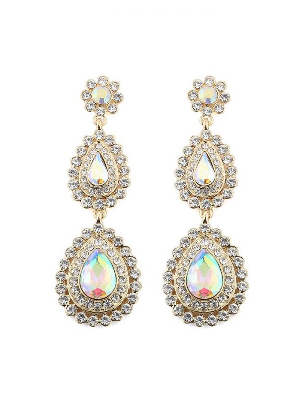 Faux Gem Rhinestone Water Drop Shape Earrings