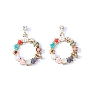 Faux Pearl Rhinestone Flower Circle Earrings