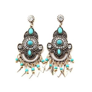 Faux Turquoise Rhinestone Geometric Drop Earrings