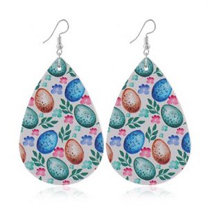 Flower Print Faux Leather Multi Color Earrings - One Size