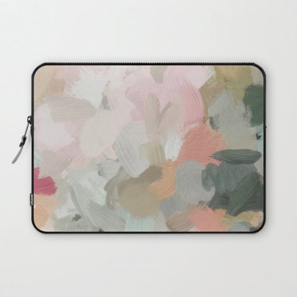 Forest Green Fuchsia Blush Pink Abstract Flower Spring Painting Art Computer Cover by Rachel Elise - Laptop Sleeve - 13"