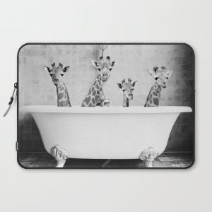 Four Giraffes in a Bath (bw) Computer Cover by Amy Peterson Art Studio - Laptop Sleeve - 15"