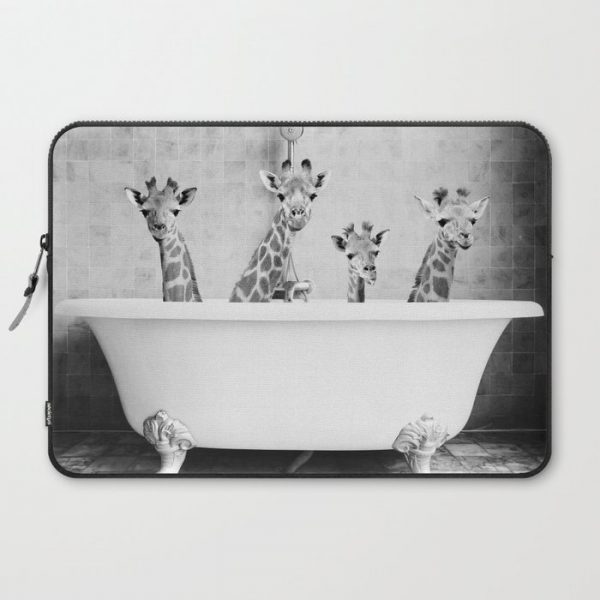 Four Giraffes in a Bath (bw) Computer Cover by Amy Peterson Art Studio - Laptop Sleeve - 15"