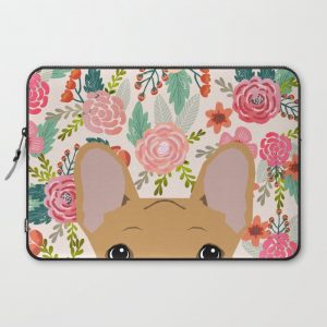 French Bulldog florals portrait dog breed custom pet portraits by pet friendly frenchie Computer Cover by PetFriendly - Laptop Sleeve - 15"