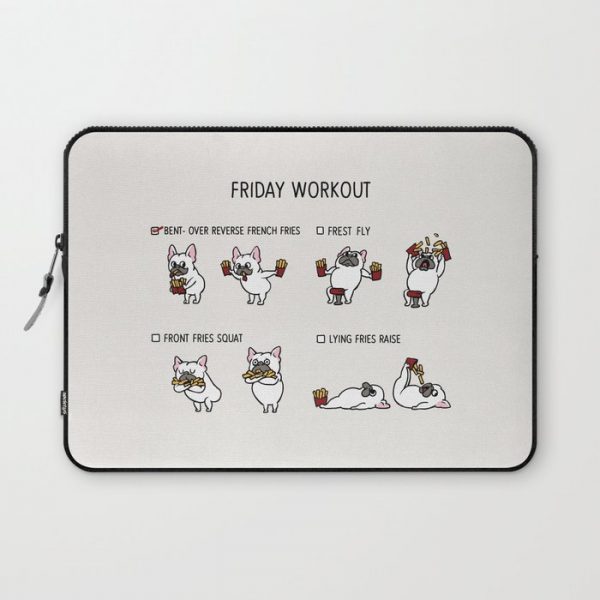 Friday Workout with French Bulldog Computer Cover by Huebucket - Laptop Sleeve - 13"