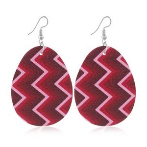 Geometric Print Rose Red Plastic Earring Set - One Size