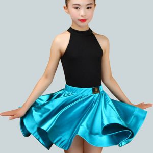 Girls Latin Dance Costume Kids Sleeveless Top And Short Skirt Outfit