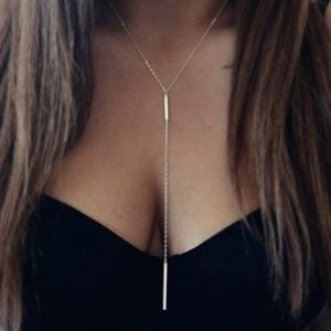 Gold Drop Y Necklace Simple Gold Plated Metal Strip Necklace - One Size