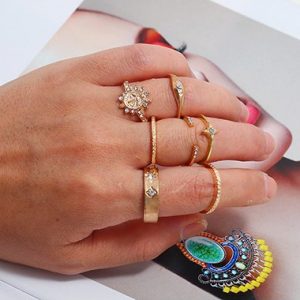 Gold Metal Rhinestone Embellished Ring Set for Lady - One Size