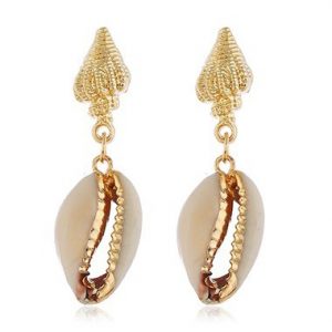 Gold Metal Seashell Shape Earring Set for Lady - One Size