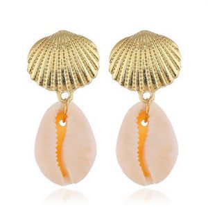 Gold Metal Seashell Shape Earring Set for Lady - One Size