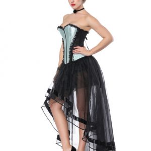 Gothic Costume Halloween Black Corpse Bridal Women Strapless Asymmetrical Skirt And Corset