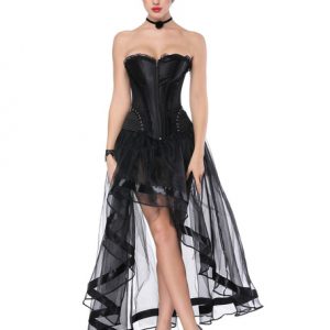 Gothic Costume Halloween Black Corpse Bridal Women Strapless Asymmetrical Skirt And Corset