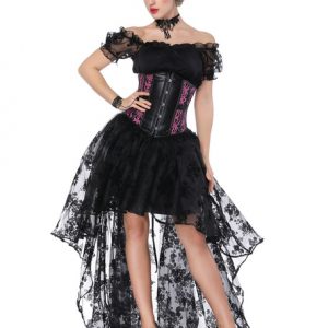 Gothic Costume Halloween Black Women Asymmetrical Skirt And Corset